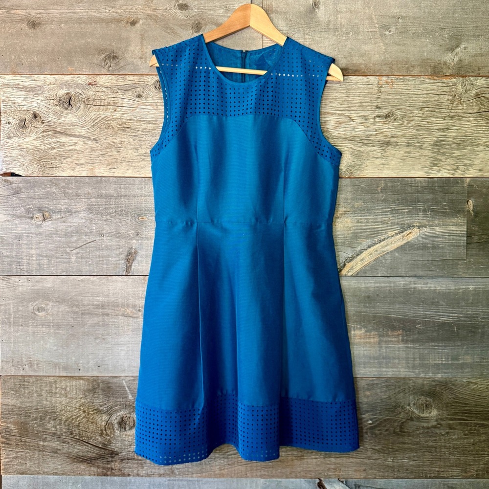 J Crew NWT Laser Cut Eyelet Sleeveless Dress 12 Peacock Blue Brunch Wedding Prim